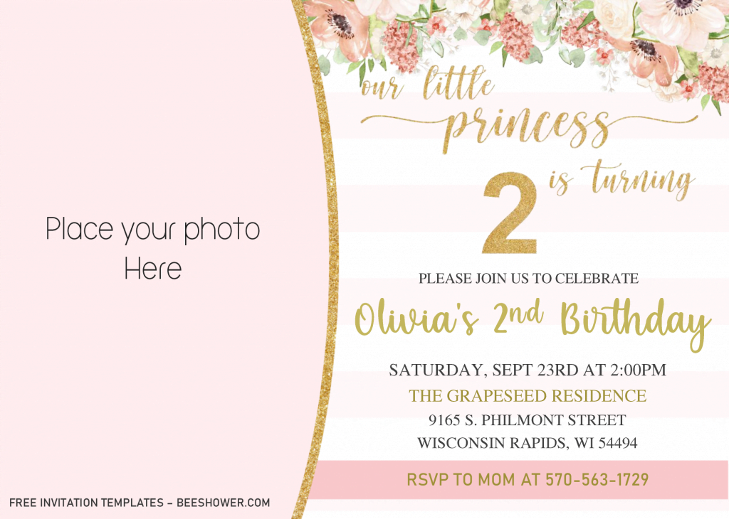 Glitter Princess Baby Shower Invitation Templates - Editable With MS Word and has landscape orientation