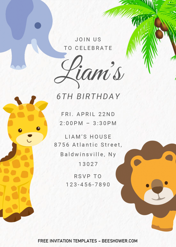 Safari Baby Shower Invitation Templates - Editable With MS Word and has baby elephant and lion