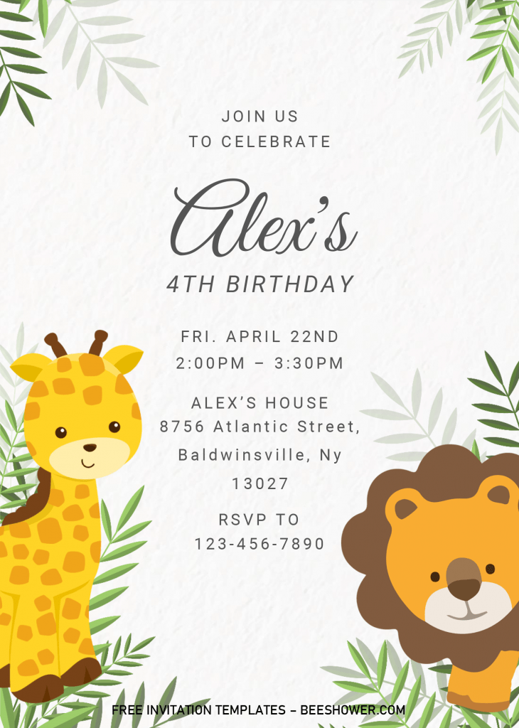 Safari Baby Shower Invitation Templates - Editable With MS Word and has portrait orientation design