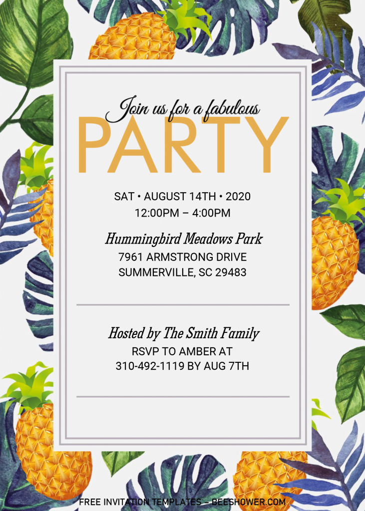 Summer Party Invitation Templates - Editable With Microsoft Word and has fresh pineapple