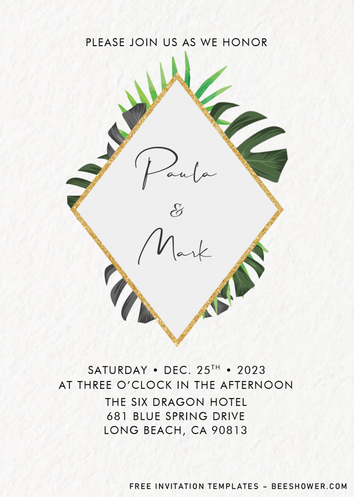 Classy Tropical Baby Shower Invitation Templates - Editable .Docx and has white background
