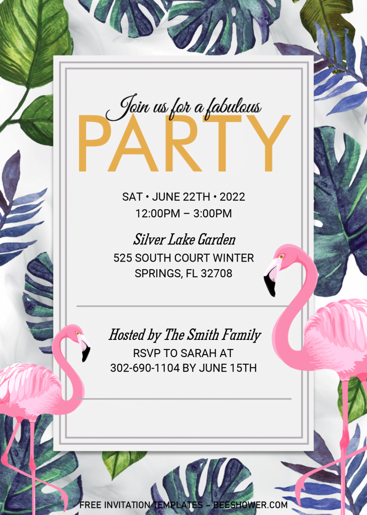 Summer Party Invitation Templates - Editable With Microsoft Word and has Monstera and Green Leaves