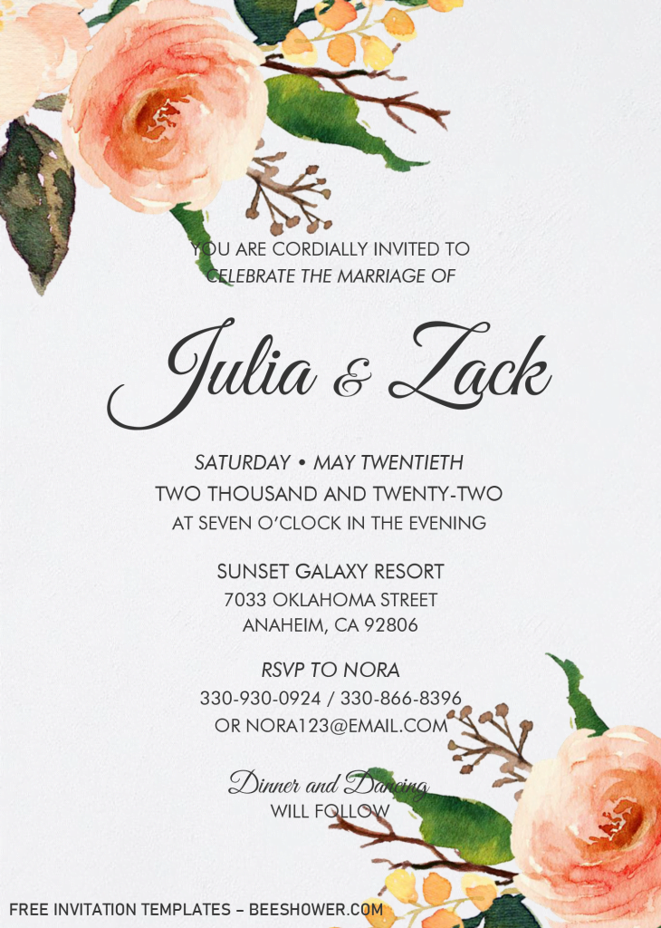 Watercolor Floral Invitation Templates - Editable With MS Word and has white and gold floral