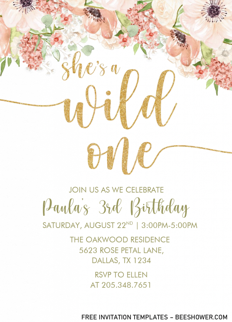 Wild One Floral Baby Shower Invitation Templates - Editable With MS Word and has 