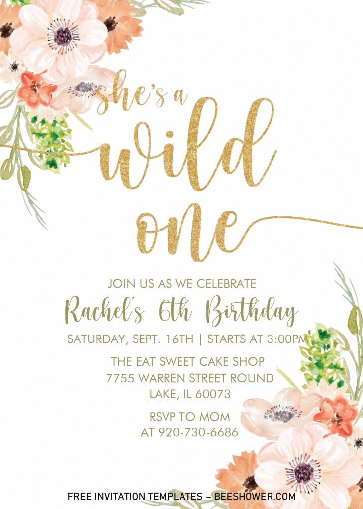 Wild One Floral Baby Shower Invitation Templates - Editable With MS Word and has aesthetic looking fonts