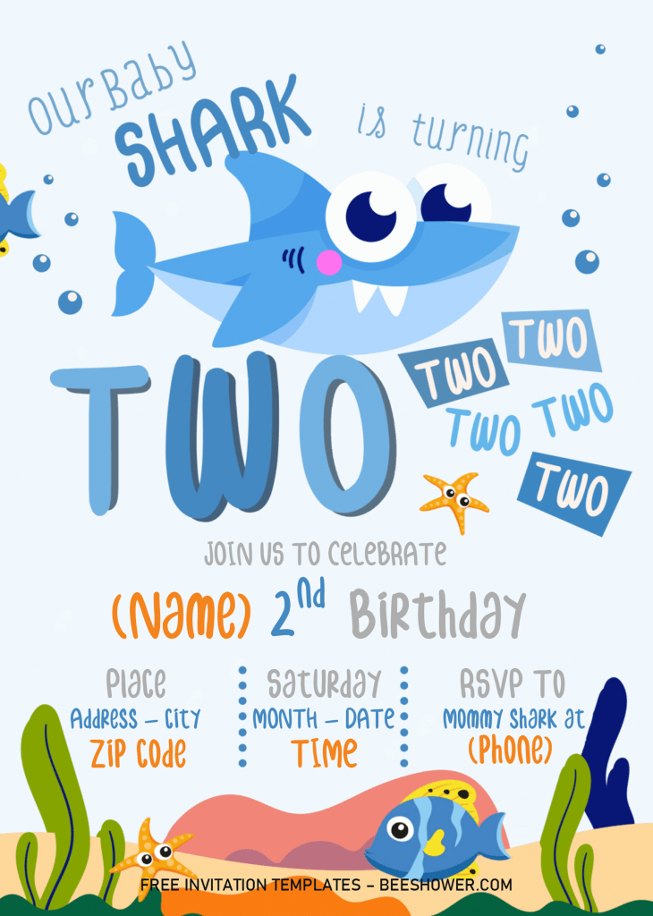 Baby Shark Baby Shower Invitation Templates - Editable With Microsoft Word and has 