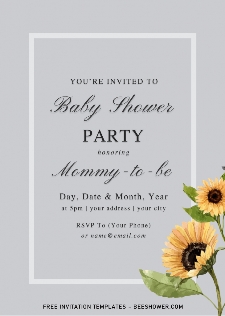 Simply Classic Baby Shower Invitation Templates - Editable .Docx and has beautiful sunflower
