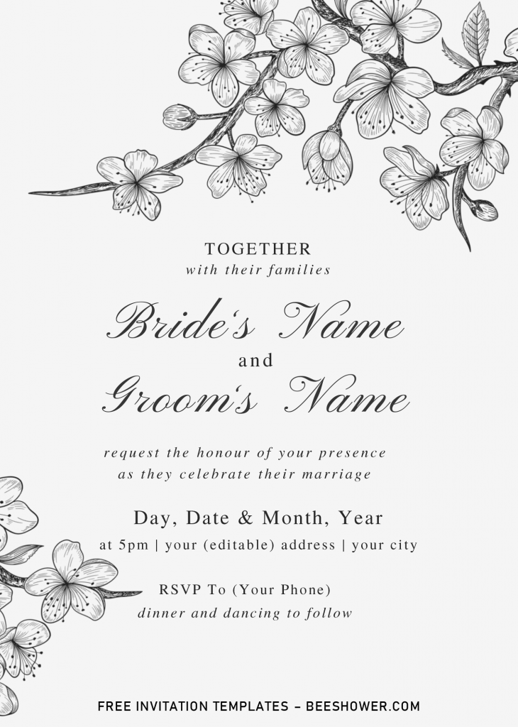 Botanical Branches Baby Shower Invitation Templates - Editable .Docx and has sakura branches