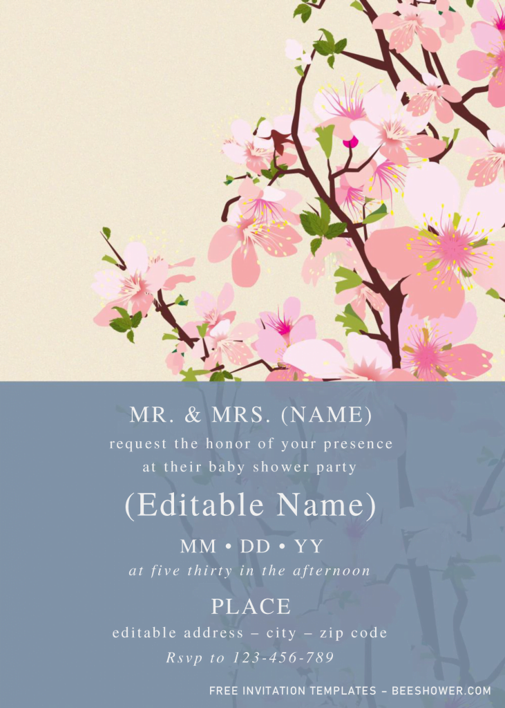 Spring Floral Baby Shower Invitation Templates - Editable .Docx and has pink sakura