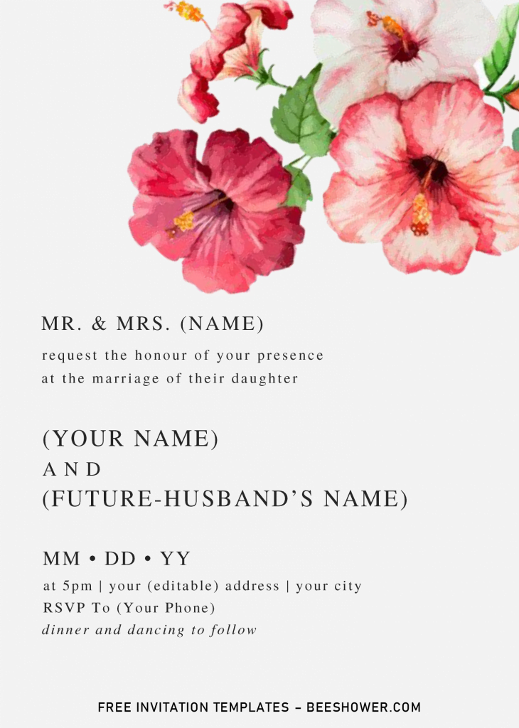Floral Bouquet Baby Shower Invitation Templates - Editable .Docx and has hibiscus flowers