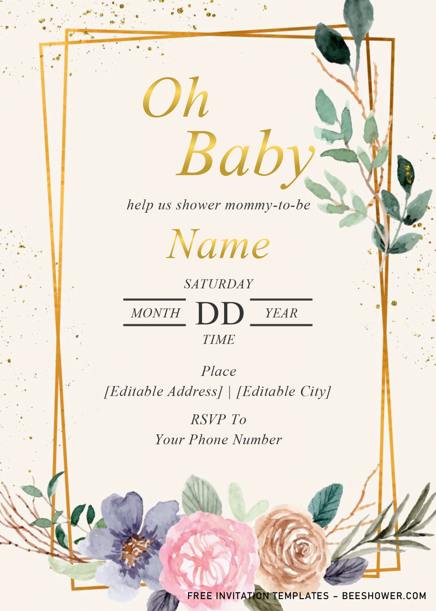 Floral And Geometric Baby Shower Invitation Templates Editable With 