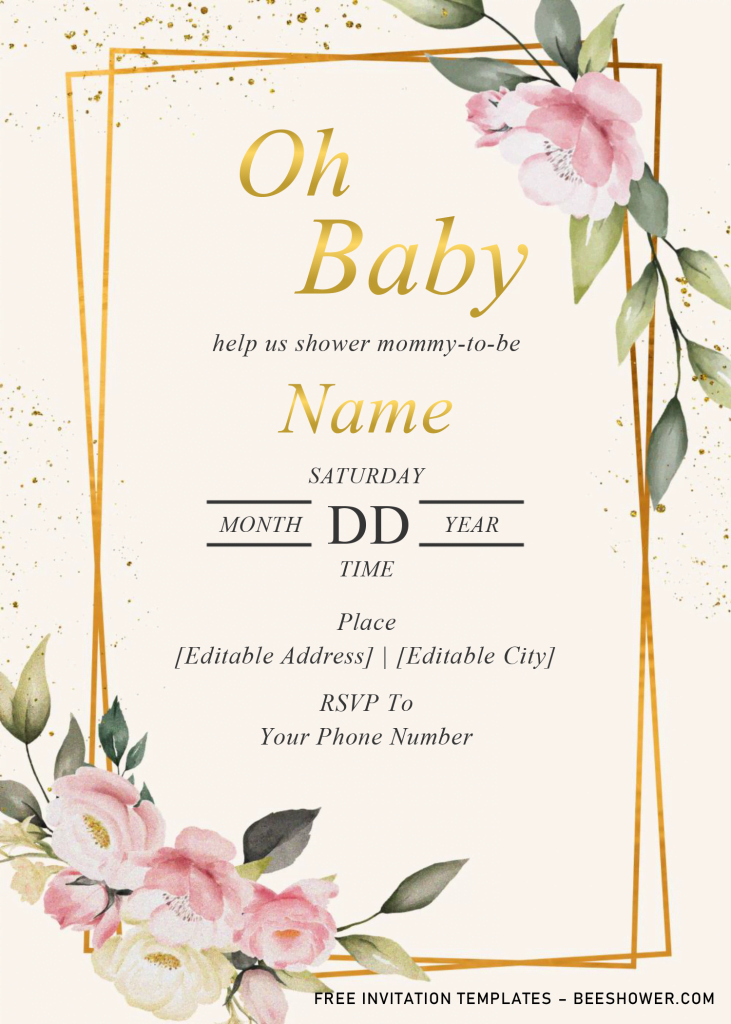Floral And Geometric Baby Shower Invitation Templates - Editable With MS Word