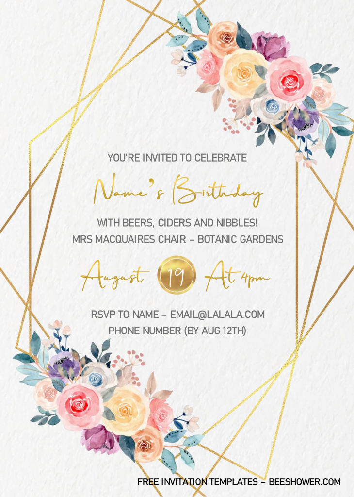 Gold Geometric Baby Shower Invitation Templates - Editable .Docx and has 