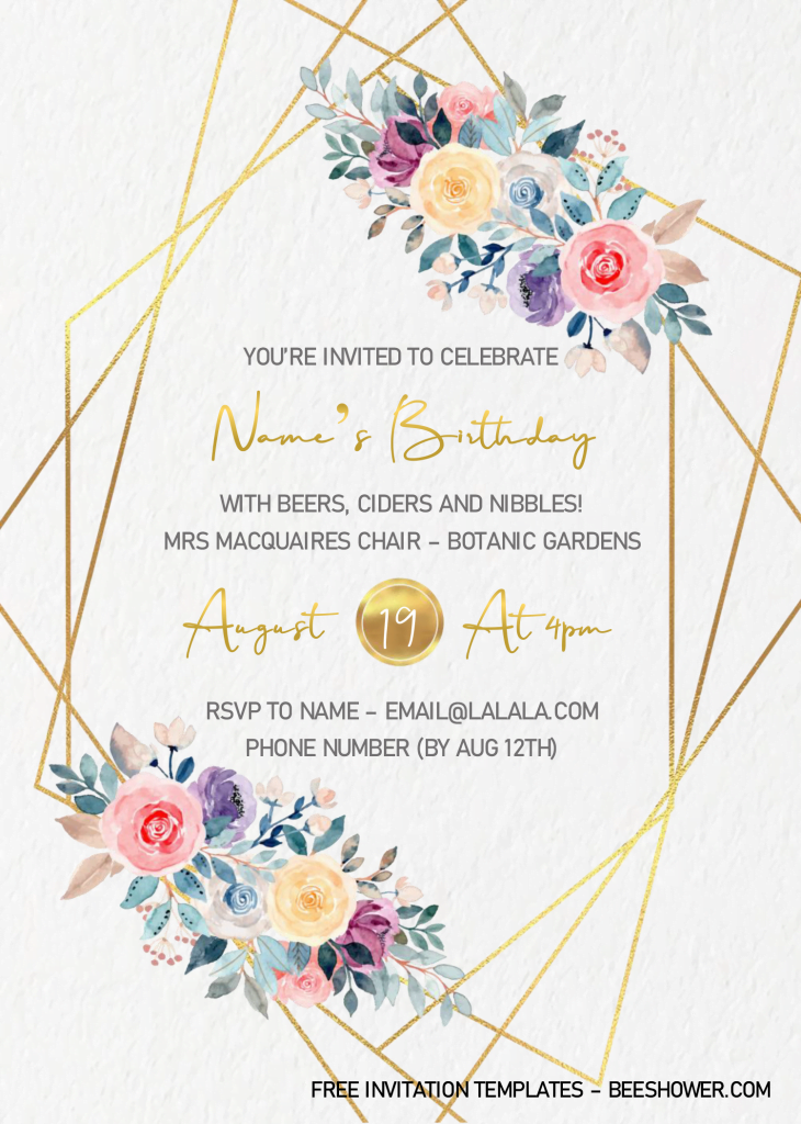 Gold Geometric Baby Shower Invitation Templates - Editable .Docx and has 