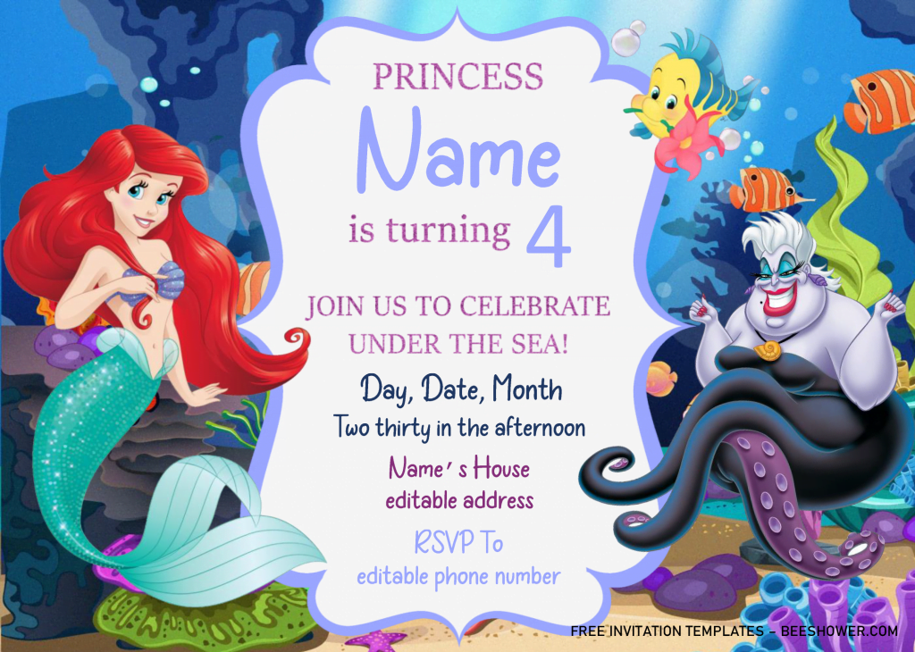 Little Mermaid Baby Shower Invitation Templates - Editable .Docx and has 