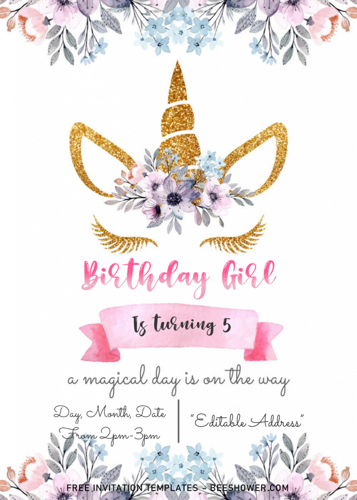 Magical Unicorn Baby Shower Invitation Templates - Editable With MS Word and has portrait design