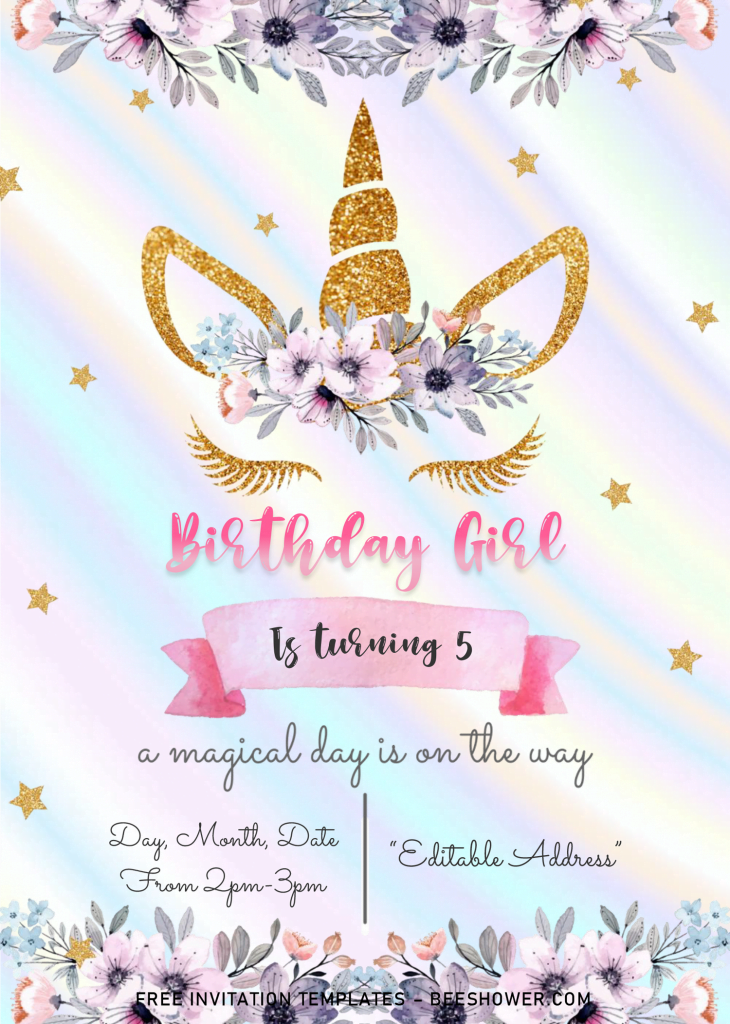 Magical Unicorn Baby Shower Invitation Templates - Editable With MS Word and has cute little stars