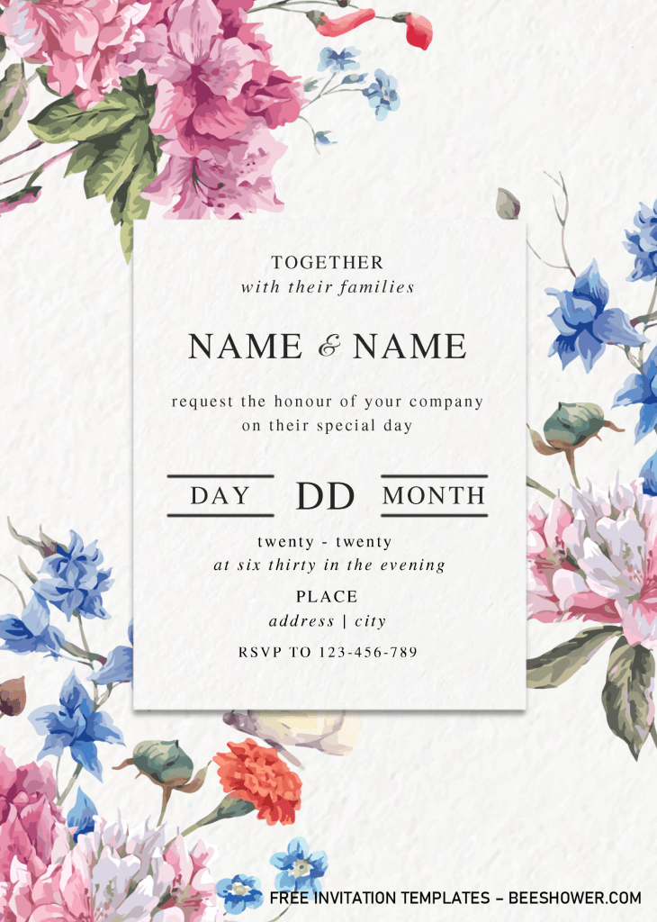 Modern Floral Baby Shower Invitation Templates - Editable With MS Word and has watercolor floral