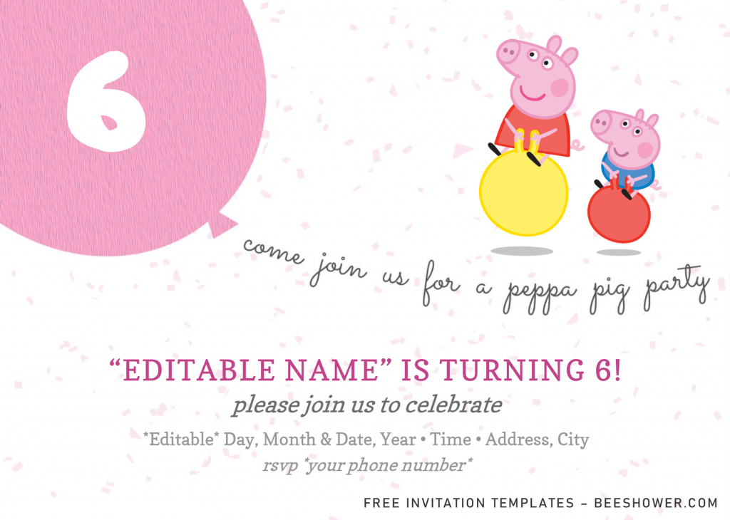 Peppa Pig Baby Shower Invitation Templates - Editable With Microsoft Word and has peppa playing balloon
