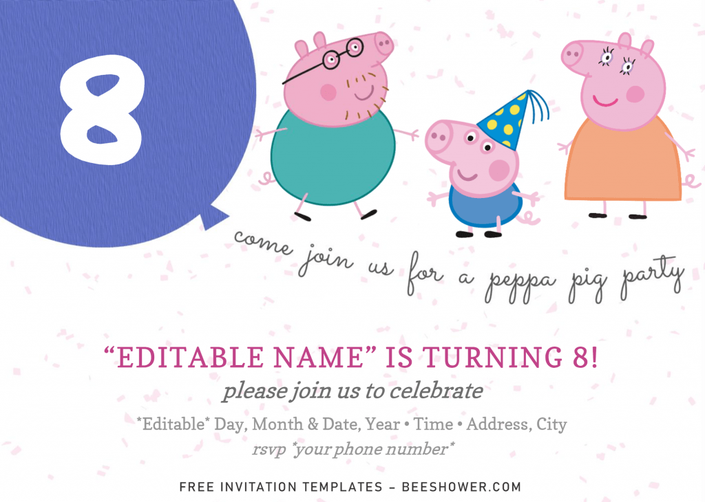 Peppa Pig Baby Shower Invitation Templates - Editable With Microsoft Word and has blue balloon and white background