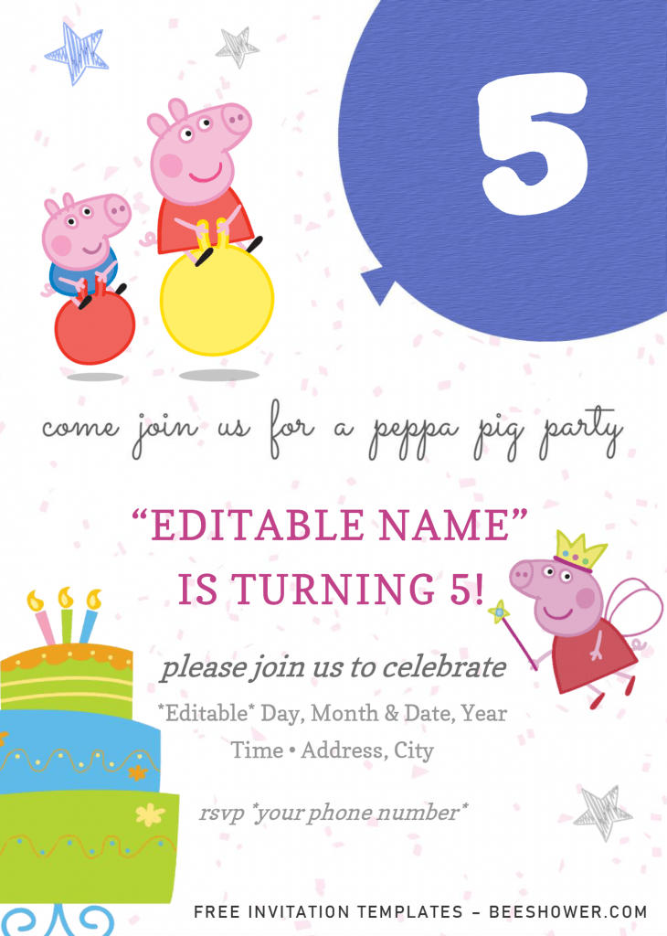 Peppa Pig Baby Shower Invitation Templates - Editable With Microsoft Word and has portrait orientation