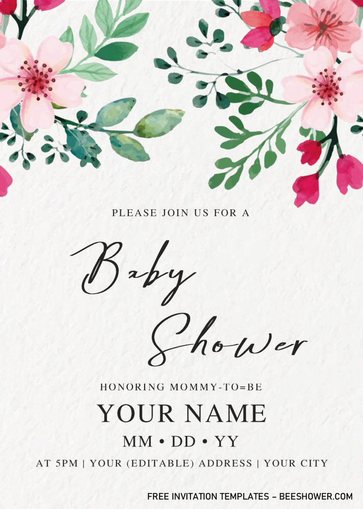 Botanical Baby Shower Invitation Templates - Editable With MS Word and has blush pink roses