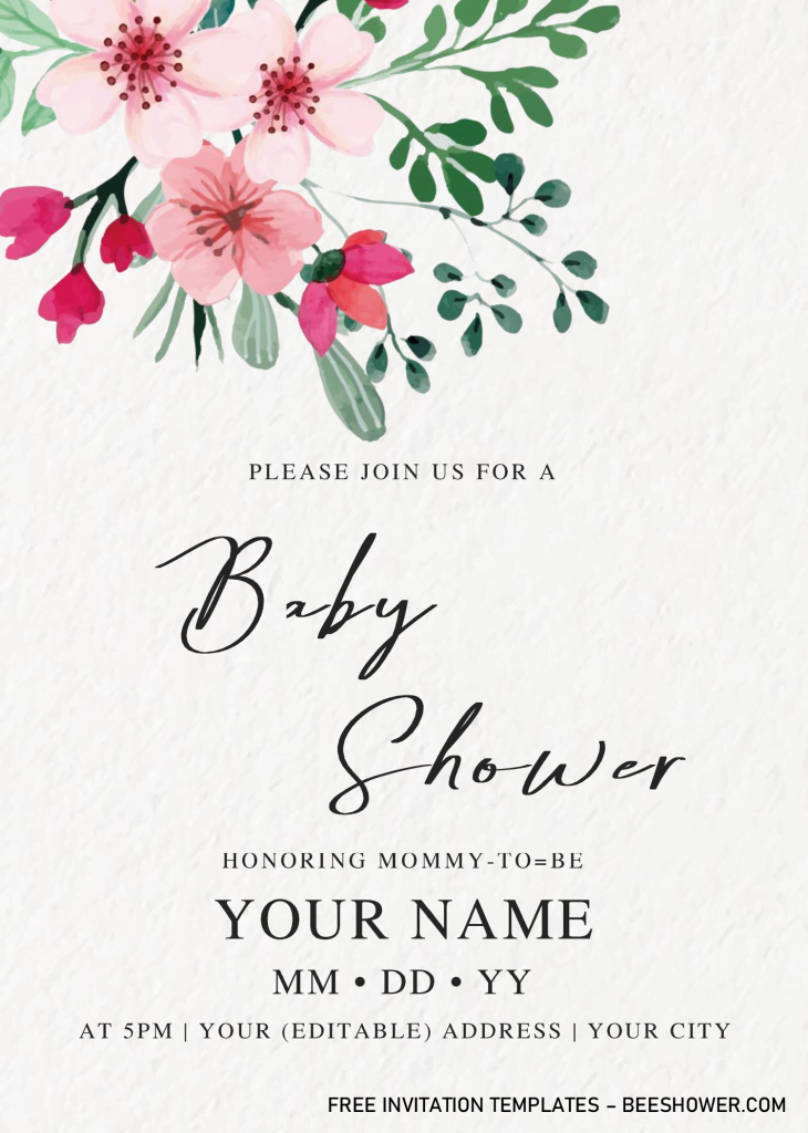 Botanical Baby Shower Invitation Templates - Editable With MS Word and has white canvas background