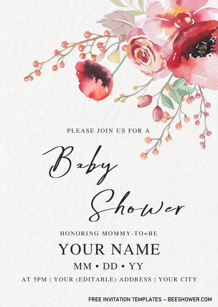 Botanical Baby Shower Invitation Templates - Editable With MS Word and has portrait orientation