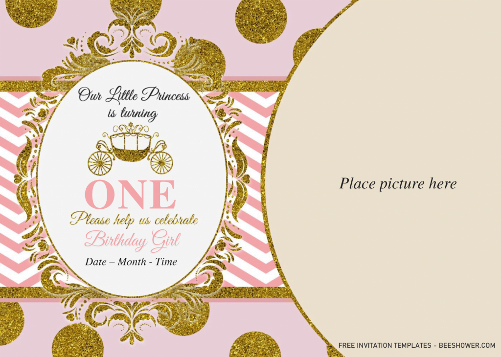 Royal Princess Baby Shower Invitation Templates - Editable .Docx and has Gold Bracket frame