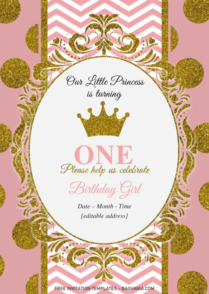 Royal Princess Baby Shower Invitation Templates - Editable .Docx and has portrait design