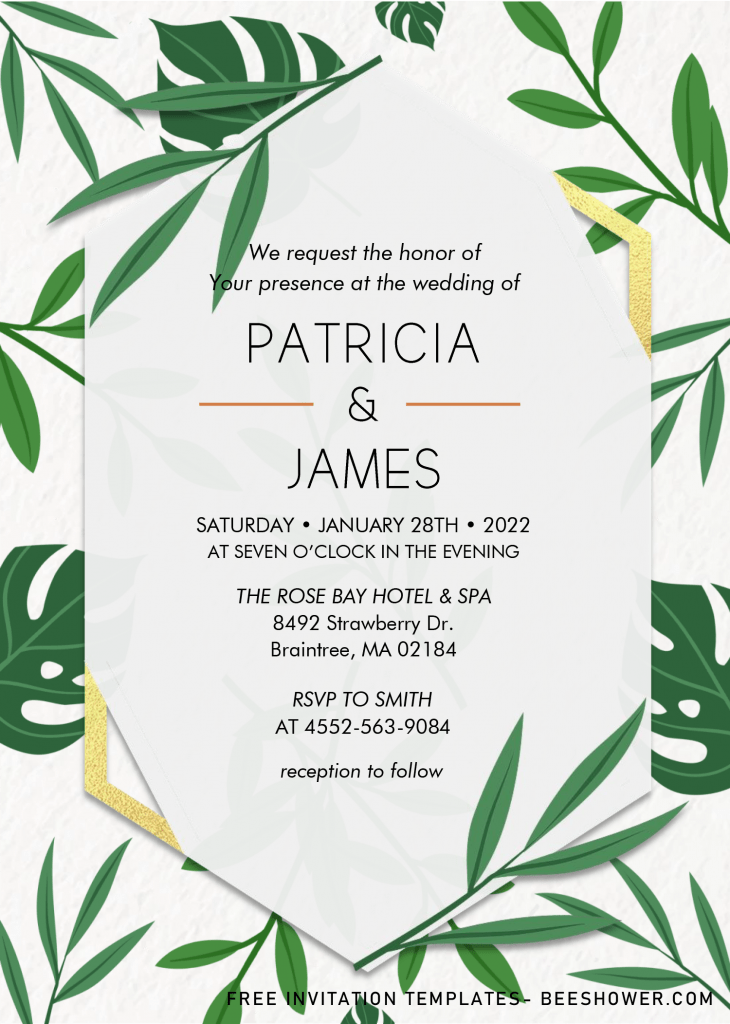 Tropical Leaves Baby Shower Invitation Templates - Editable With MS Word and has palm leaves