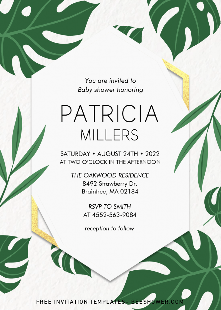 Tropical Leaves Baby Shower Invitation Templates - Editable With MS Word and has portrait orientation