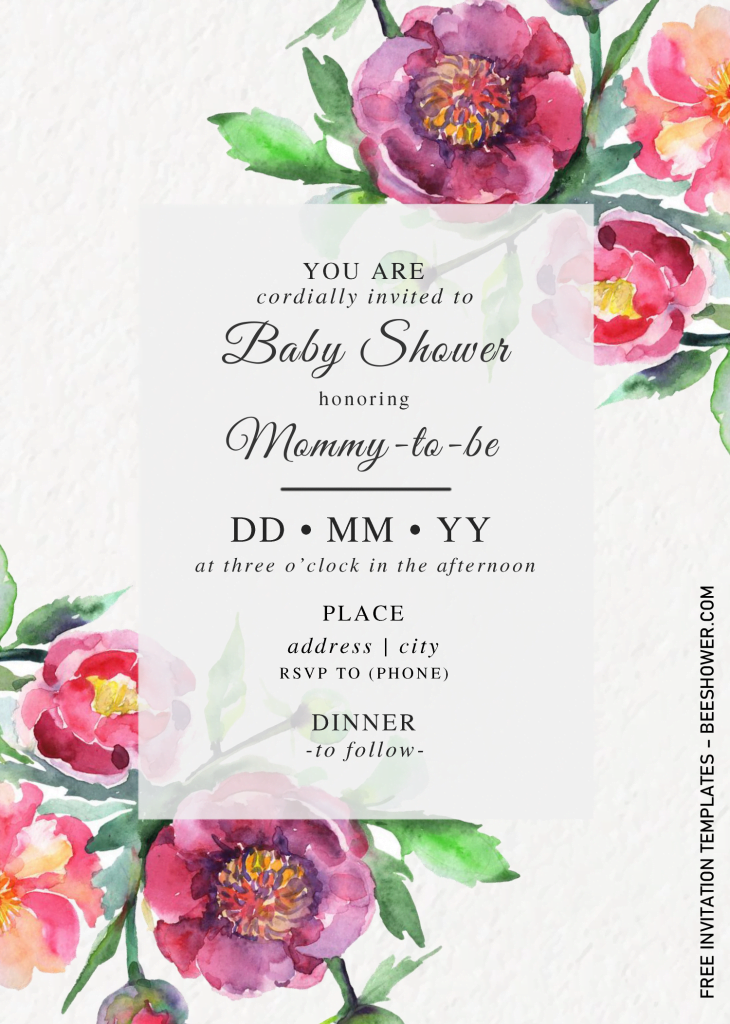 Watercolor Peony Baby Shower Invitation Templates - Editable With MS Word and has 