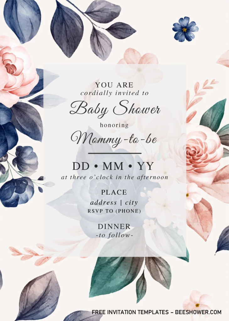 Watercolor Peony Baby Shower Invitation Templates - Editable With MS Word and has white rectangle text box