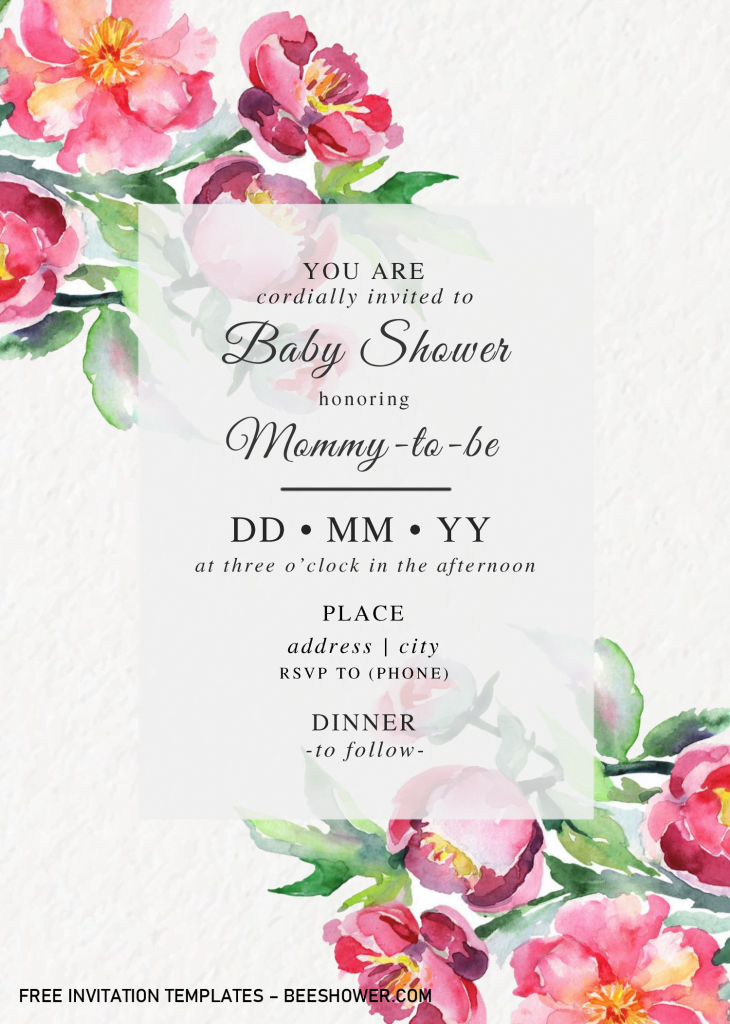 Watercolor Peony Baby Shower Invitation Templates - Editable With MS Word and has portrait orientation