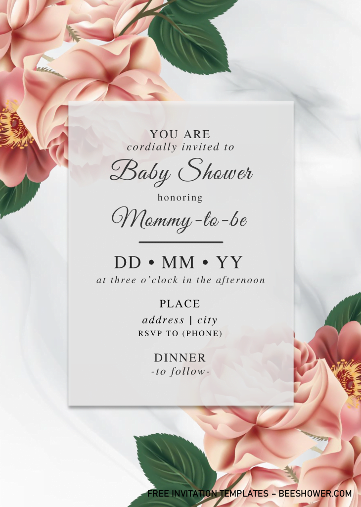Watercolor Peony Baby Shower Invitation Templates - Editable With MS Word and has blush pink roses