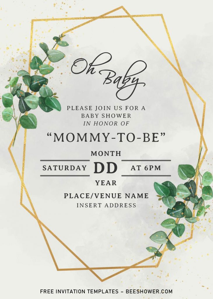 Free Greenery Geometric Baby Shower Invitation Templates For Word and has 