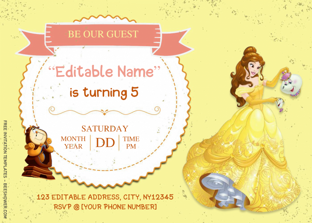 Beauty And The Beast Baby Shower Invitation Templates - Editable With MS Word and has
