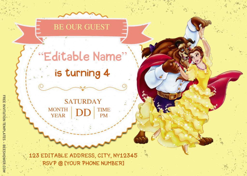 Beauty And The Beast Baby Shower Invitation Templates - Editable With MS Word and has belle dancing with beast