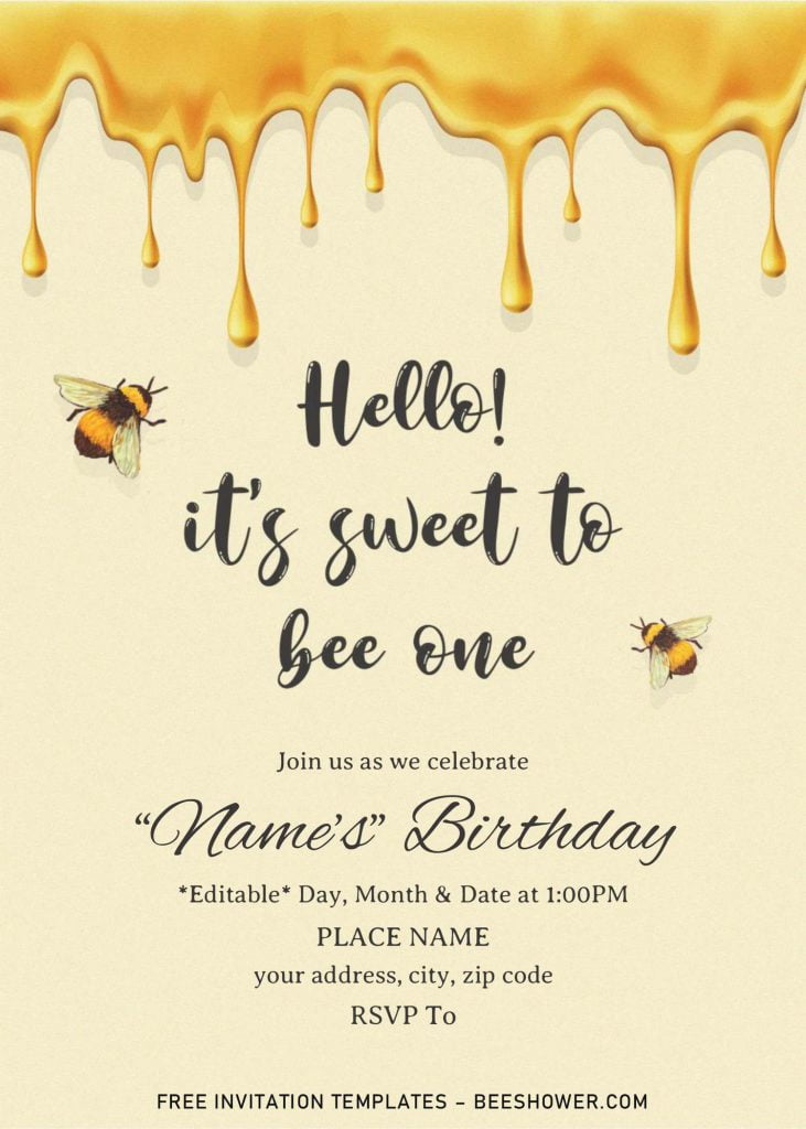 First Bee Day Baby Shower Invitation Templates For Word and has cute typography or font styles