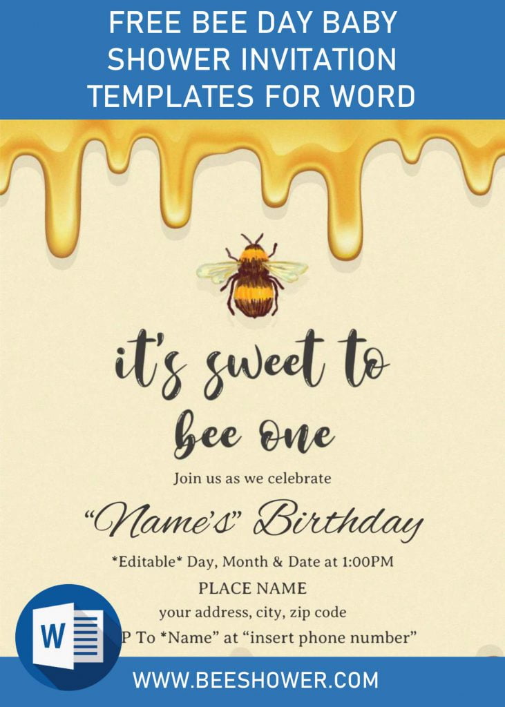 First Bee Day Baby Shower Invitation Templates For Word and has 