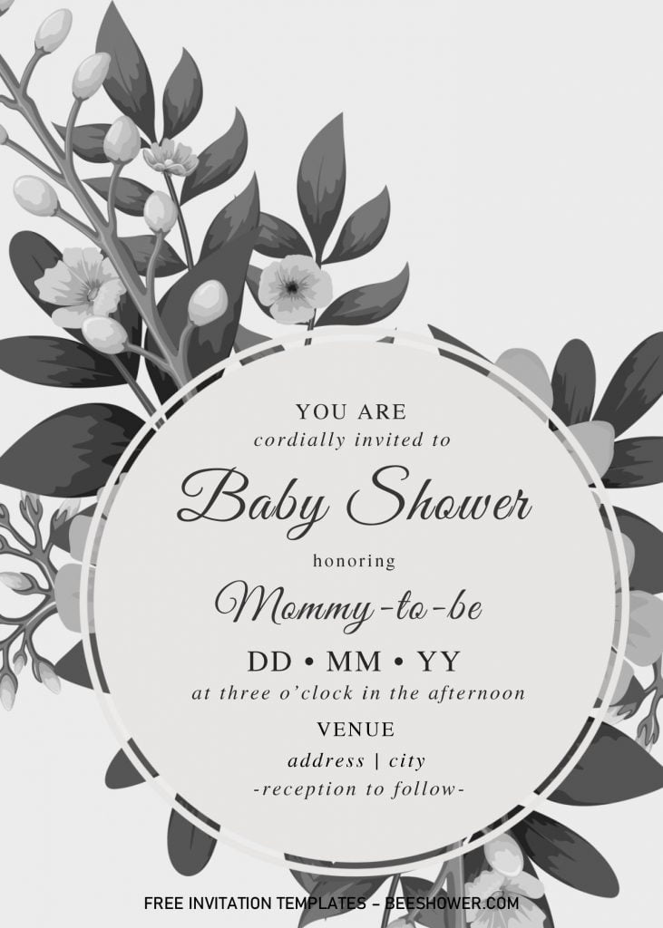 Black And White Baby Shower Invitation Templates - Editable With MS Word and has portrait orientation
