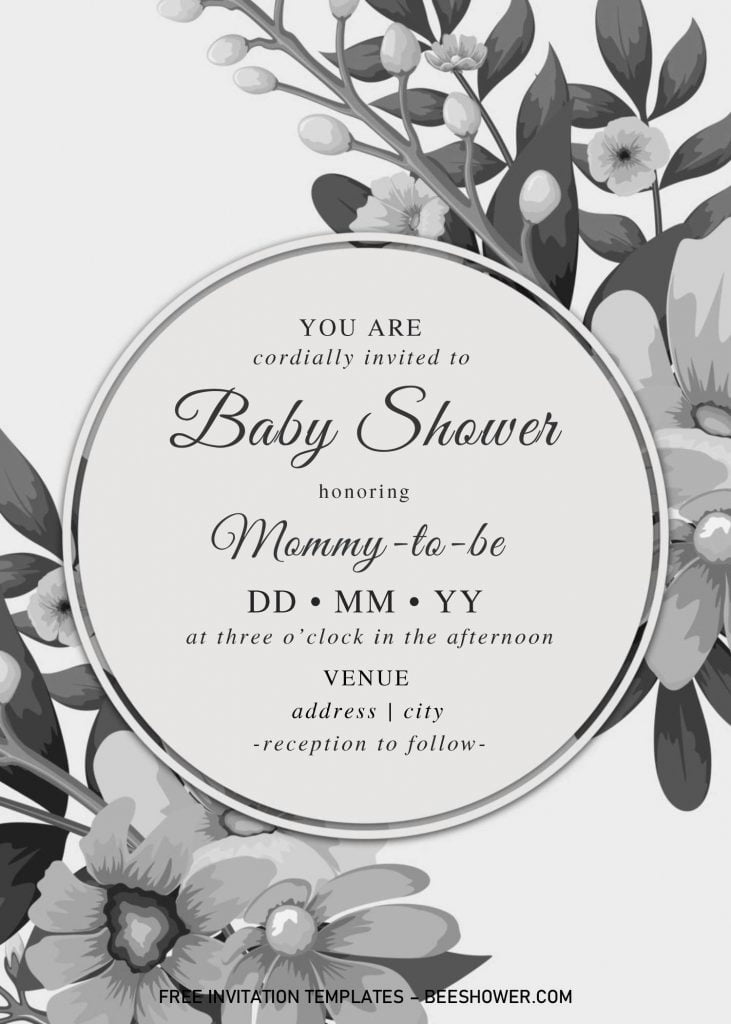 Black And White Baby Shower Invitation Templates - Editable With MS Word and has ellipse shaped text box