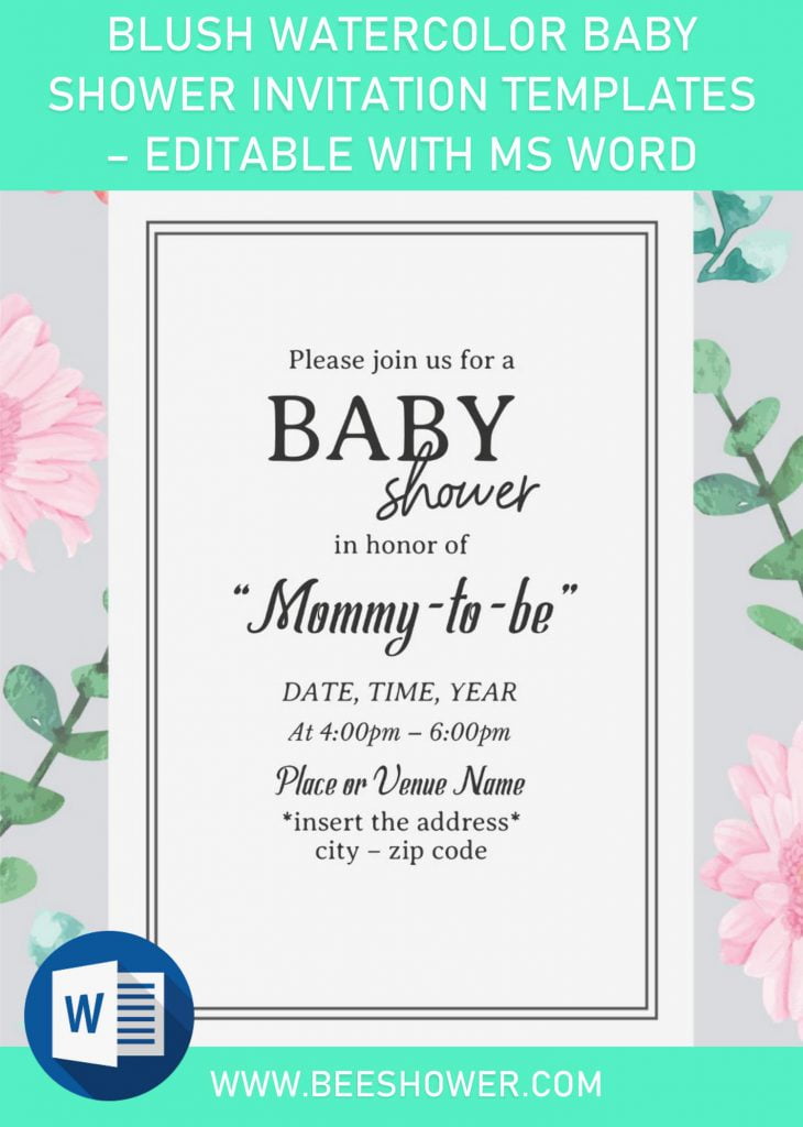 Blush Watercolor Baby Shower Invitation Templates - Editable With MS Word and has 