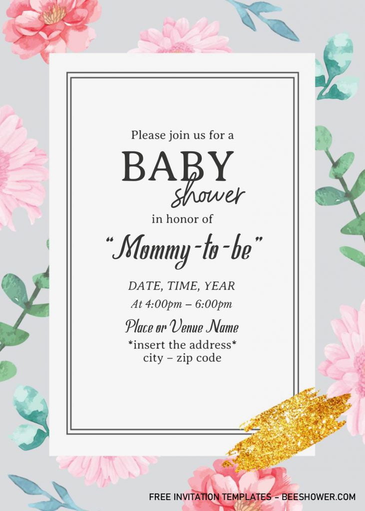 Blush Watercolor Baby Shower Invitation Templates - Editable With MS Word and has white rectangle text box