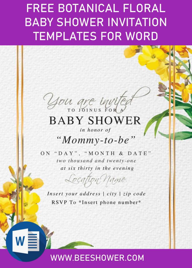 Free Botanical Floral Baby Shower Invitation Templates For Word and has 