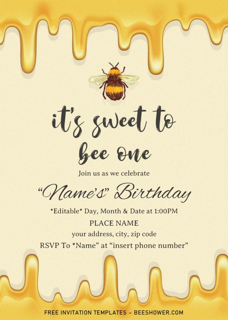 First Bee Day Baby Shower Invitation Templates For Word and has watercolor bees