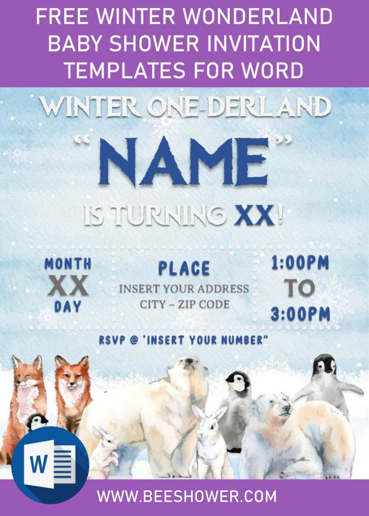 Free Winter Wonderland Baby Shower Invitation Templates For Word and has 