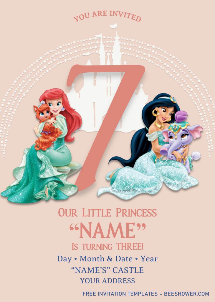 Disney Princess Birthday Invitation Templates - Editable With MS Word and has Jasmine and Ariel