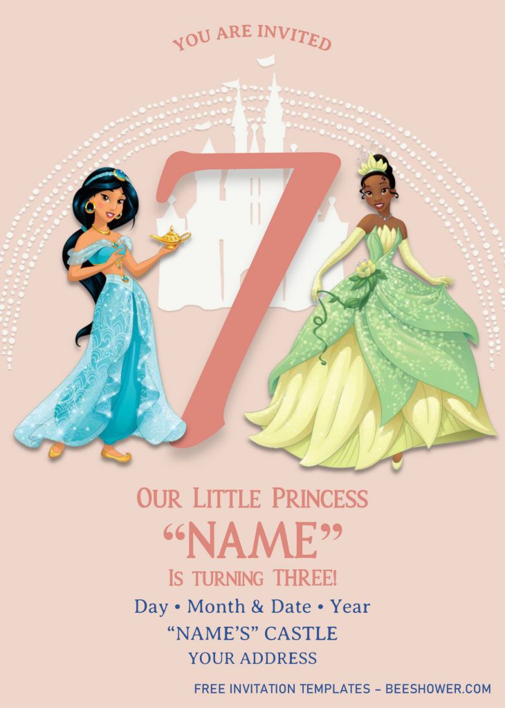 Disney Princess Birthday Invitation Templates - Editable With MS Word and has Jasmine and Tiana